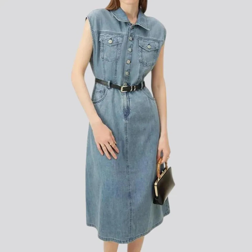 Lightweight mid-length faded denim dress