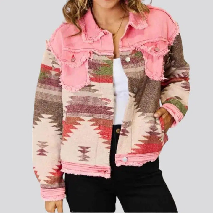 mixed-fabric, oversized, pink, tribal, patchwork, buttoned, women's jacket | Jeans4you.shop