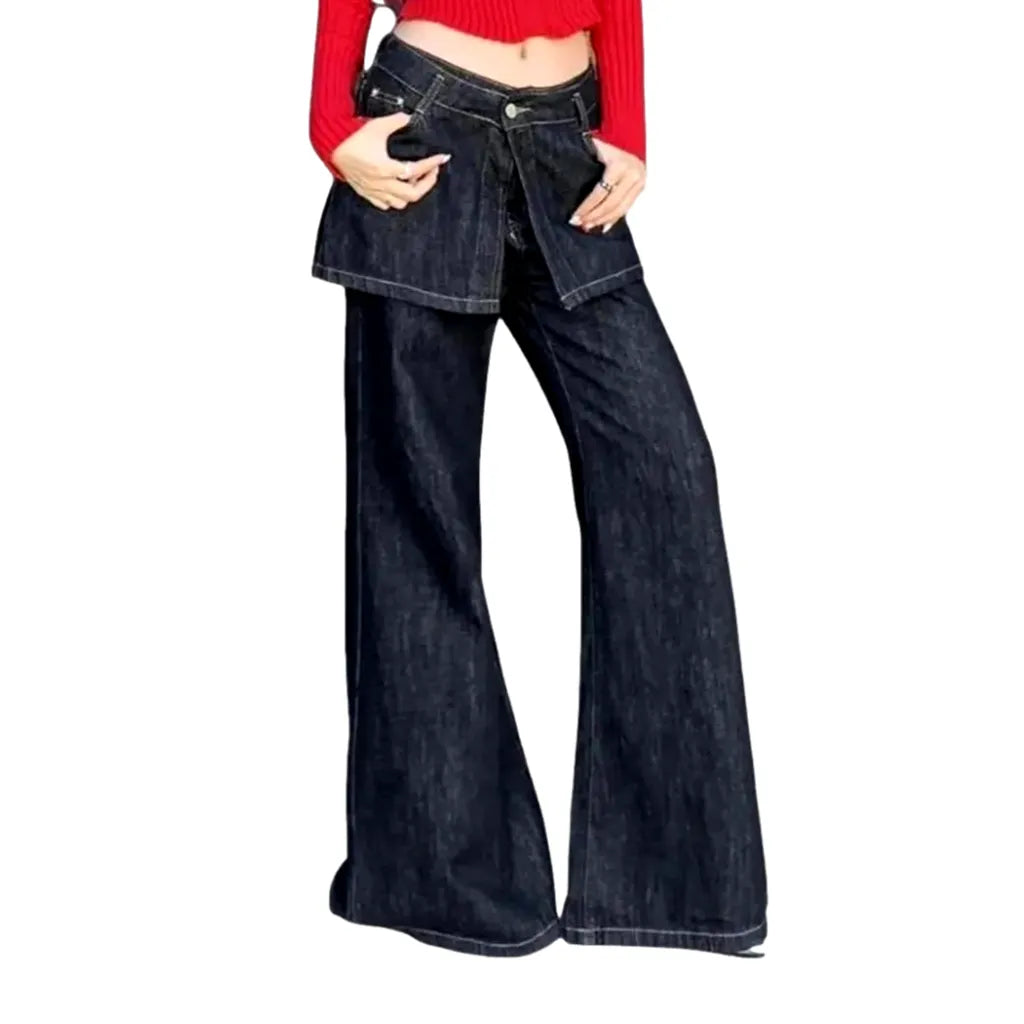 Stylish Dark High-rise Bell-shaped Jeans for Women - Dark Blue