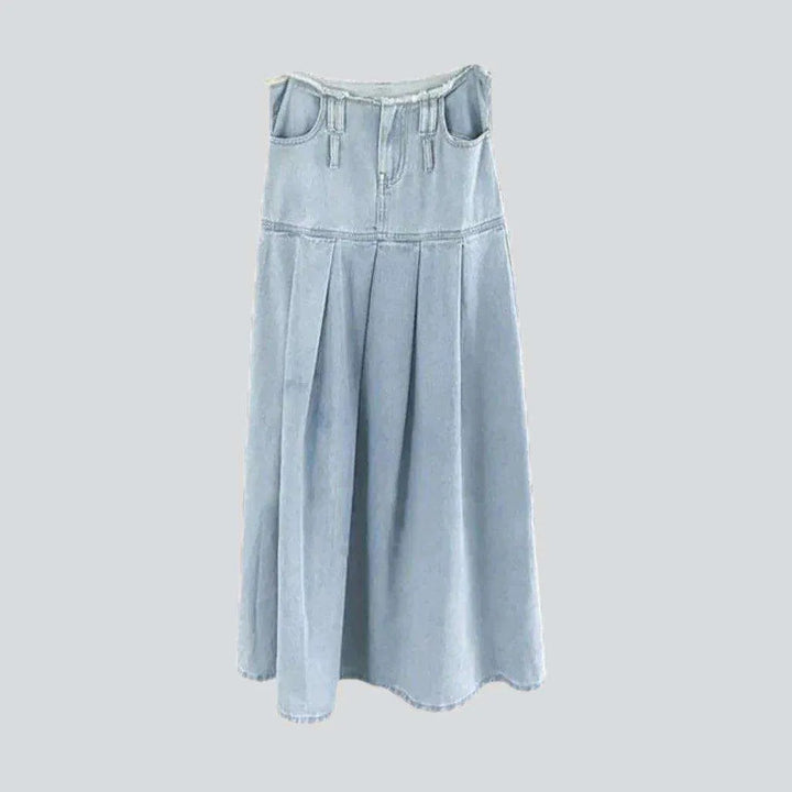 Double-cropped waistband denim skirt