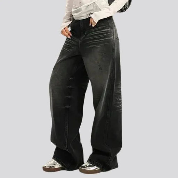 Baggy fit retro creased jeans for women