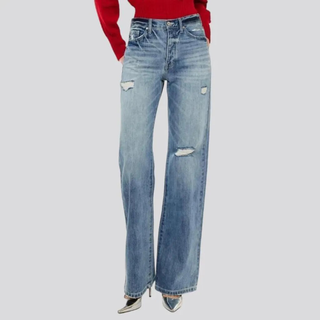 Wide-leg distressed jeans
 for women