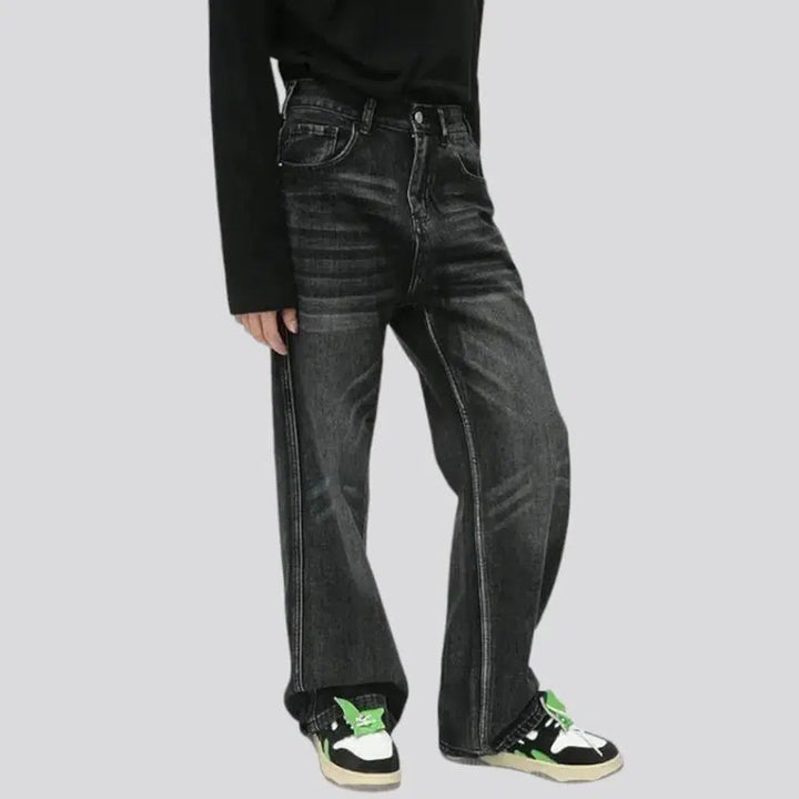 Black floor-length jeans
 for men