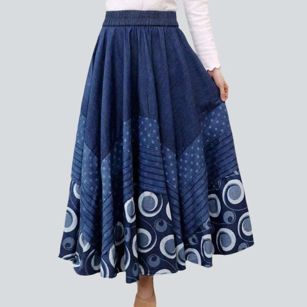 Bohemian dark long denim skirt