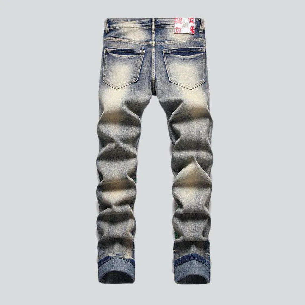 Painted with belts men's jeans