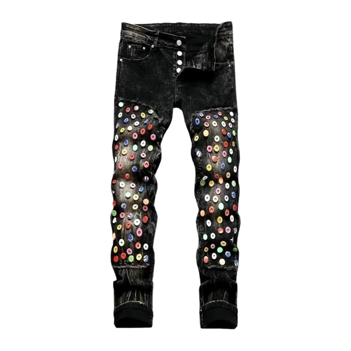 Skinny Fit Vintage Acid Wash Jeans for Men - Black