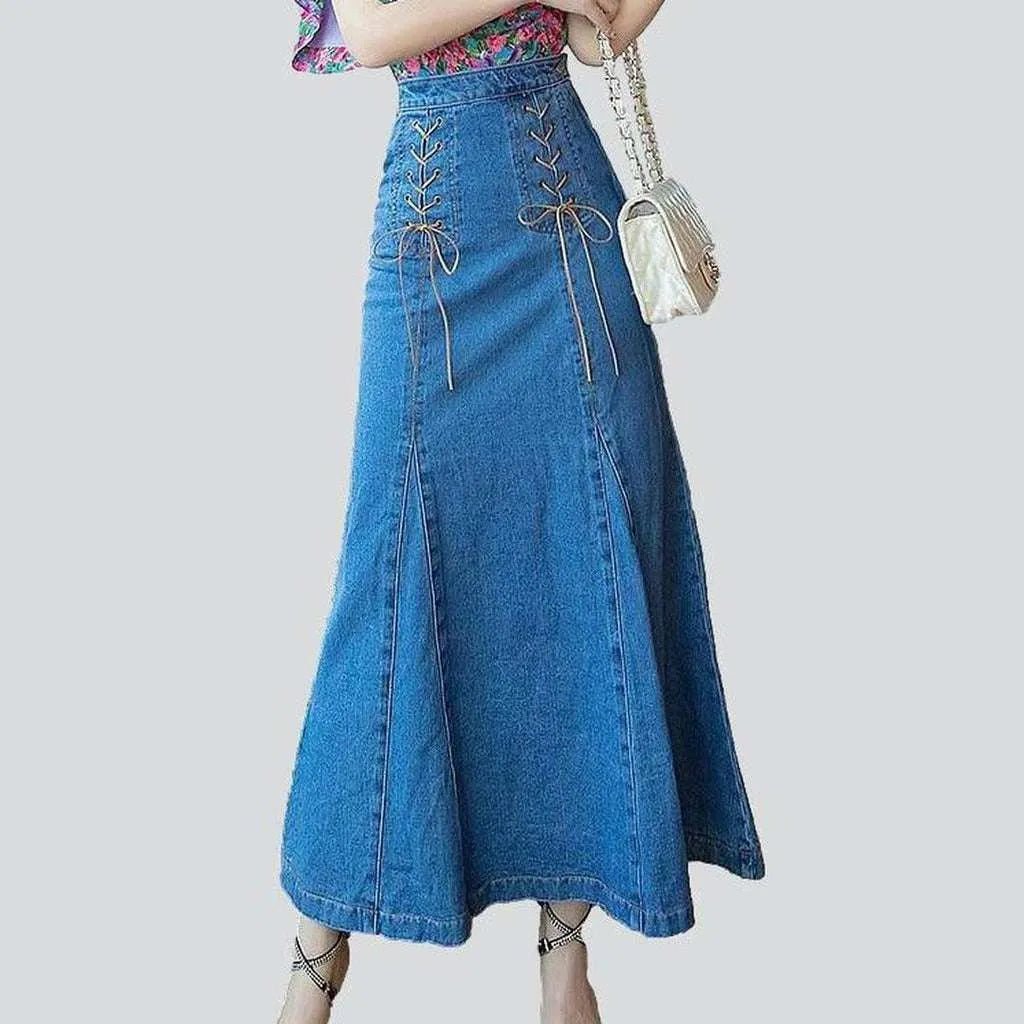 Trumpet denim skirt with laces