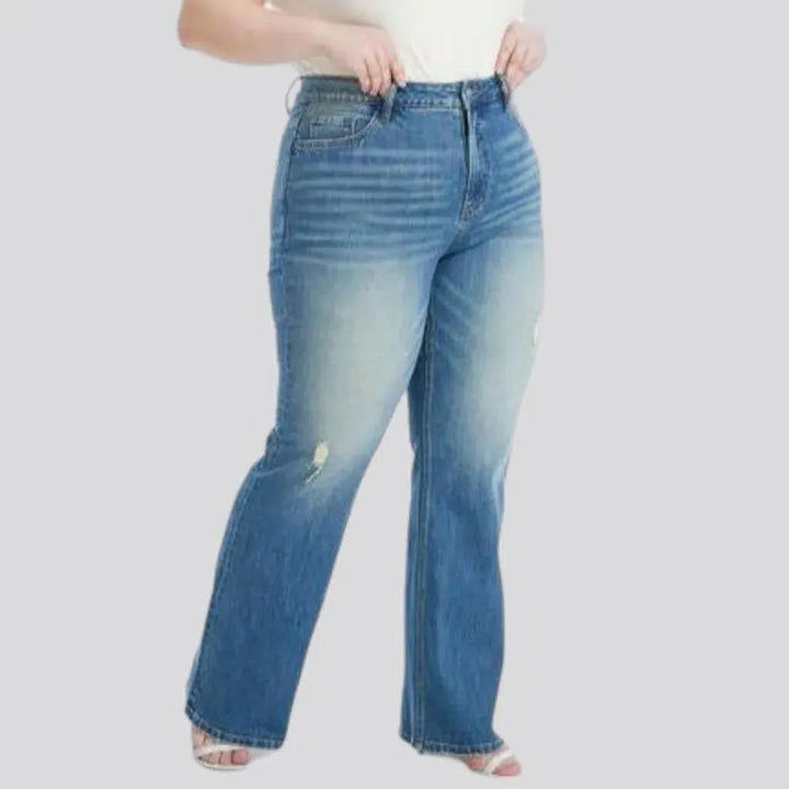 Medium-wash women's wide-leg jeans