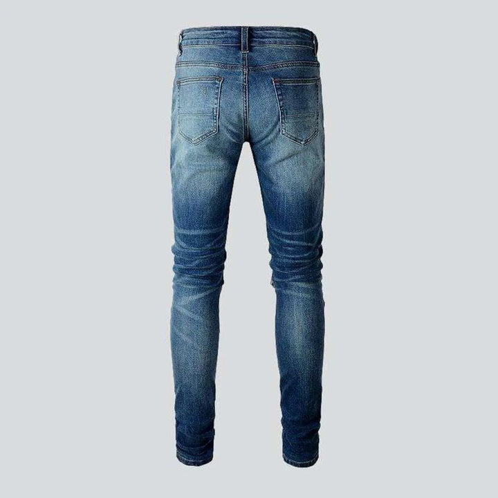 Leather patch men's skinny jeans