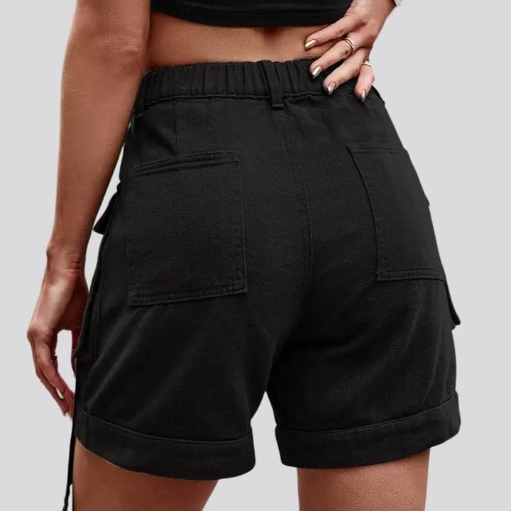 Cargo pocket-straps jeans shorts