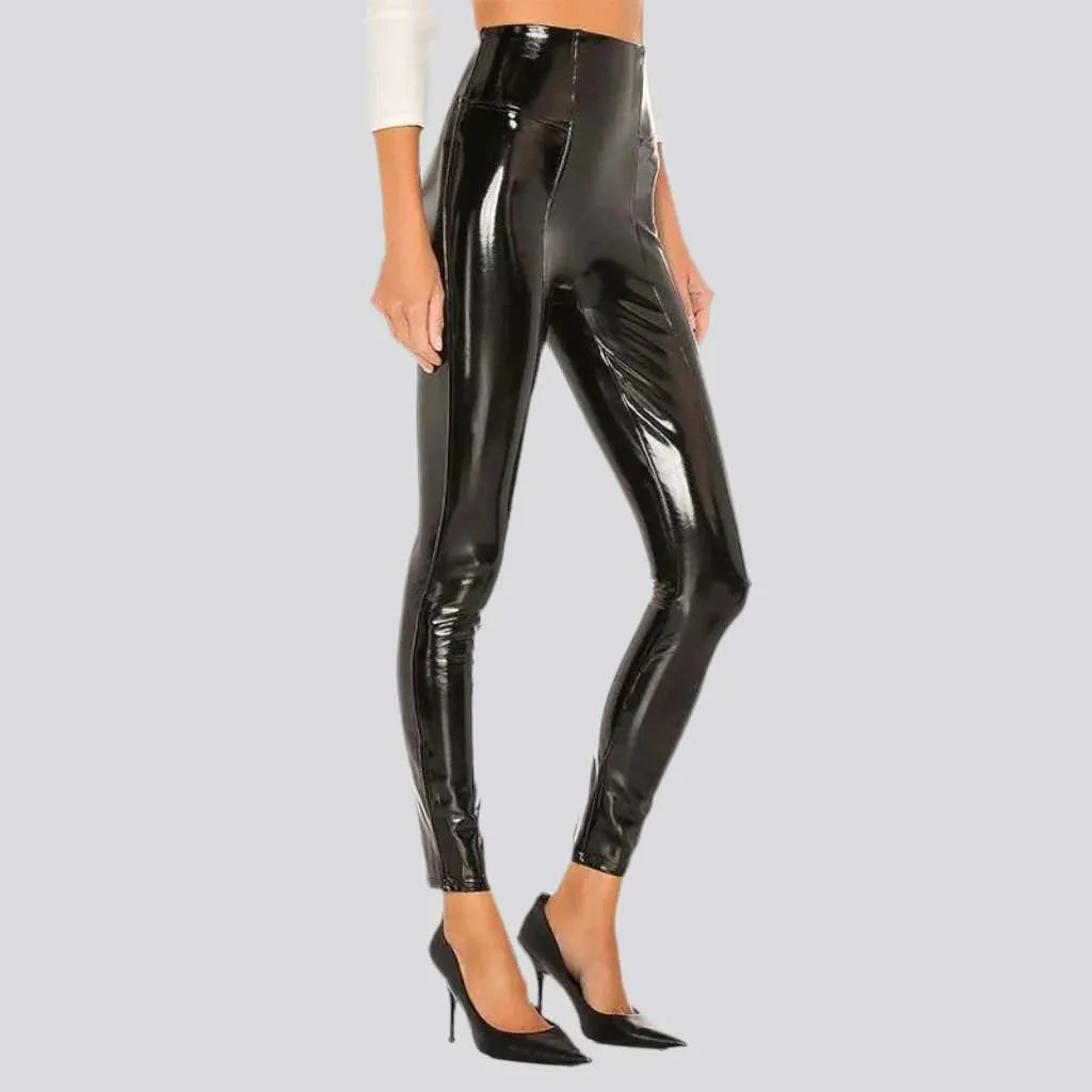 Latex shiny women's denim pants