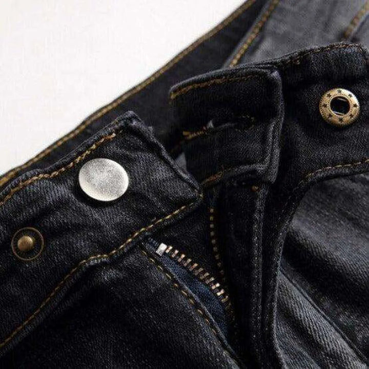 Embroidered grey biker men's jeans
