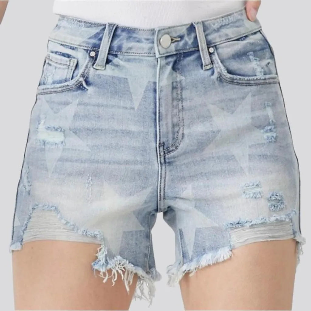 Painted distressed denim shorts
 for ladies