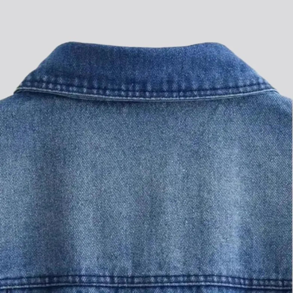 Oversized sanded jeans shirt
 for women