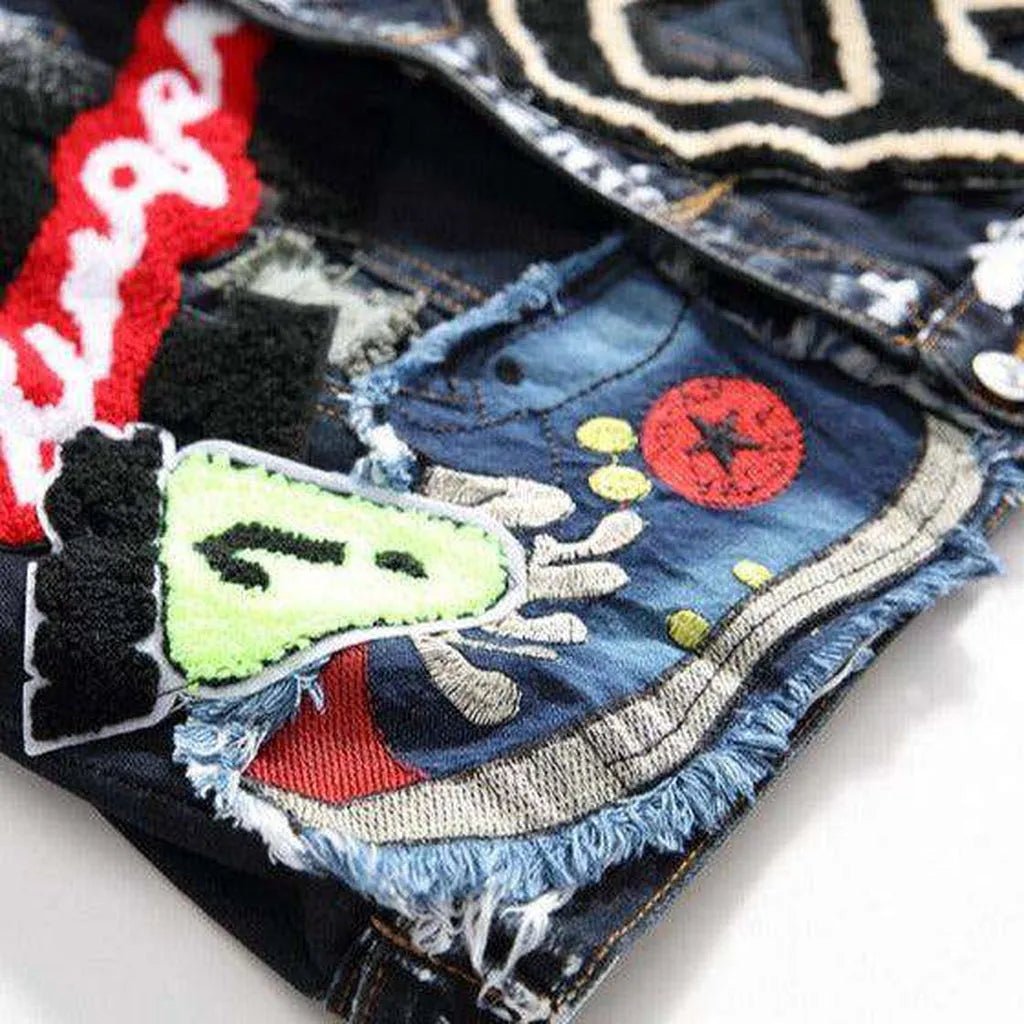 Navy embroidered men's denim jacket