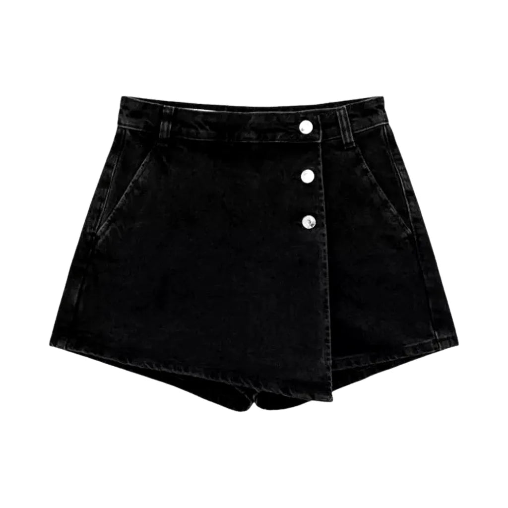 High Waist Jeans Skort - Black