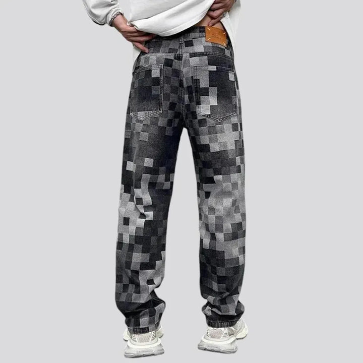 Mid rise stylish checkered men's jeans