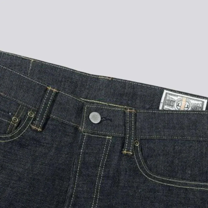 Straight mid-waist self-edge jeans
 for men