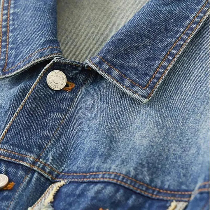 Medium-wash vintage jean jacket
 for women