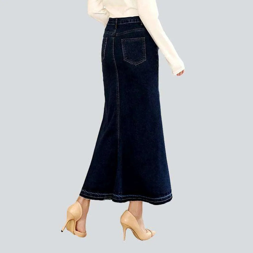 Contrast stitching peplum jeans skirt