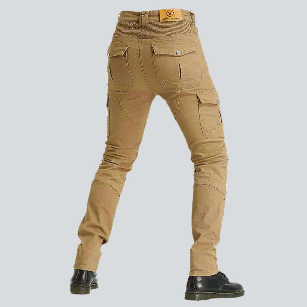 Protective sand color biker jeans