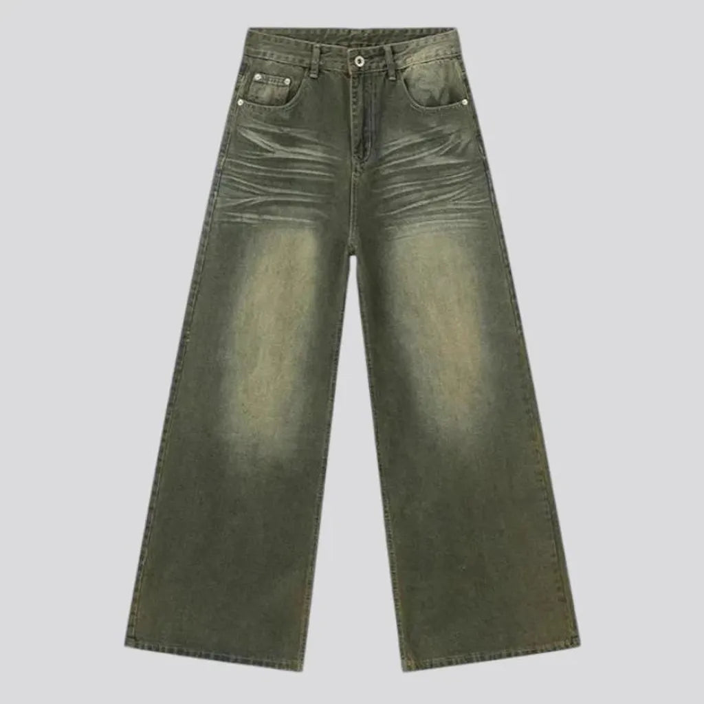 Whiskered over dyed mid rise men's jeans