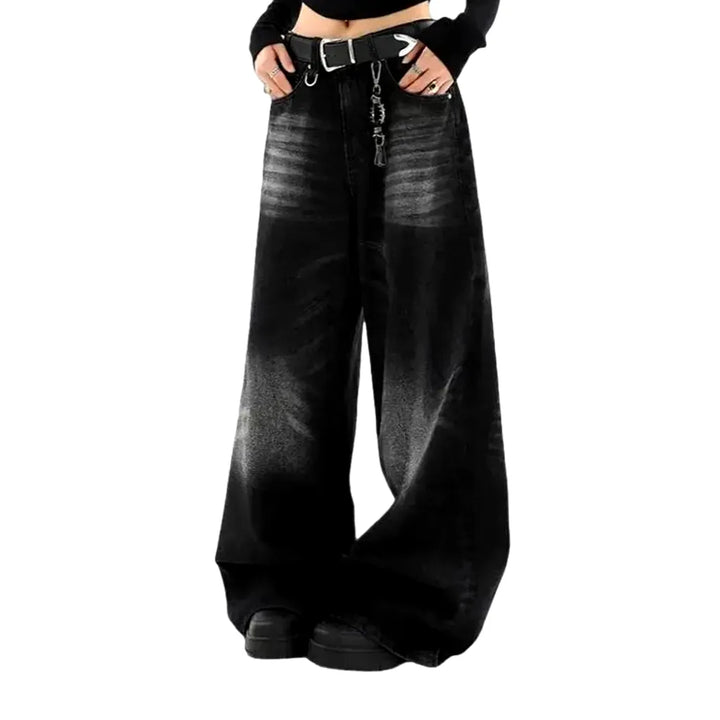 Boho Abraded Baggy Women's Jeans - Black