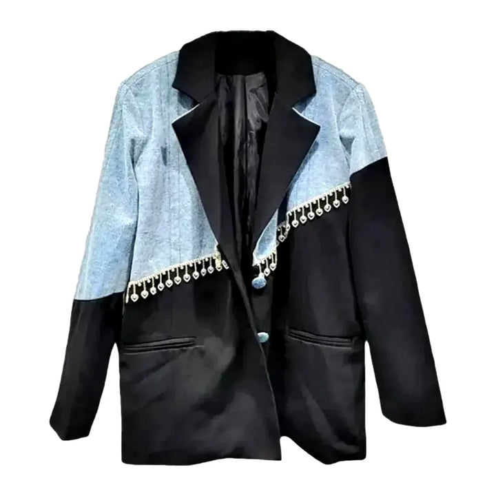 Light Wash Oversized Women's Jeans Blazer Jacket - Black