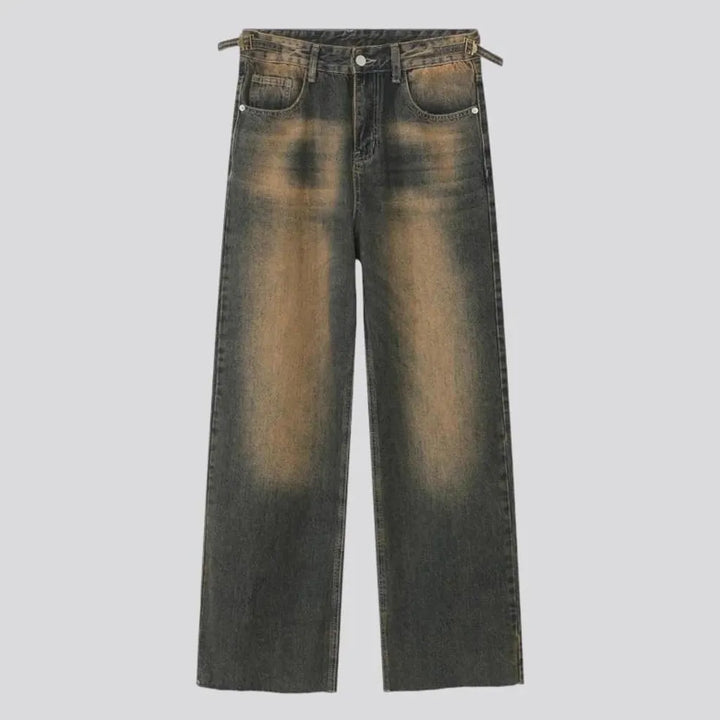 Sanded mid rise baggy men's jeans