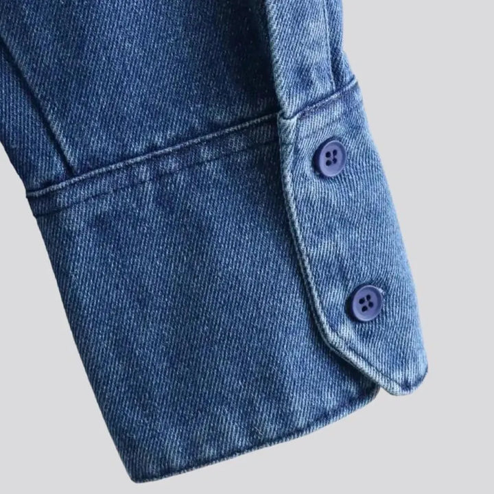 Oversized sanded jeans shirt
 for women
