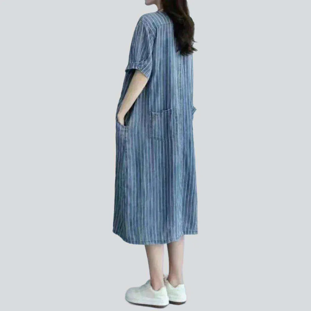 Striped long urban denim dress