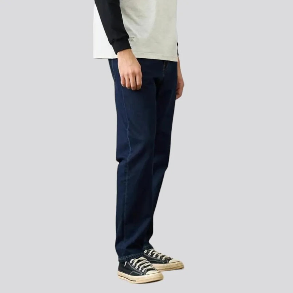 straight, dark-wash, 13oz, tiny-thermolite-fabric, high-waist, 5-pockets, zipper-button, men's jeans | Jeans4you.shop