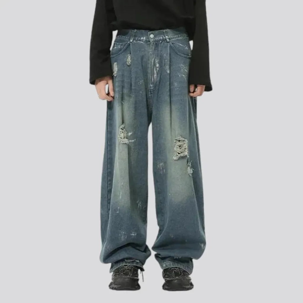 High waist baggy-fit men's jeans