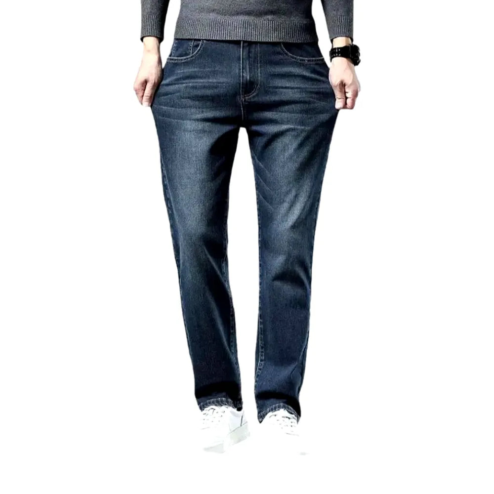 Casual Style Elastic High Rise Men's Jeans - Dark Blue