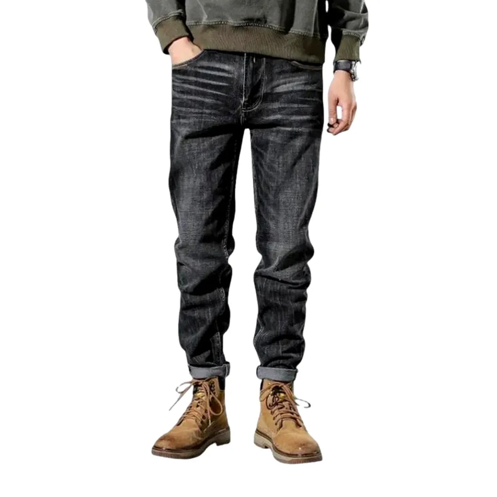 Mid Rise Tapered Vintage Jeans for Men - Grey