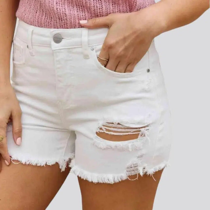 Distressed women's denim shorts