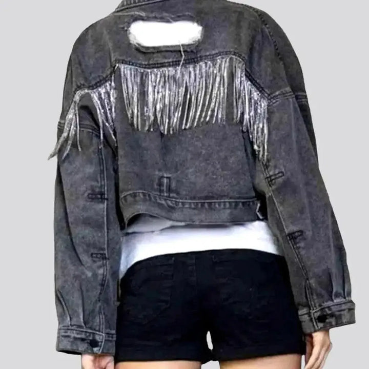 Distressed diamond jean jacket
 for women