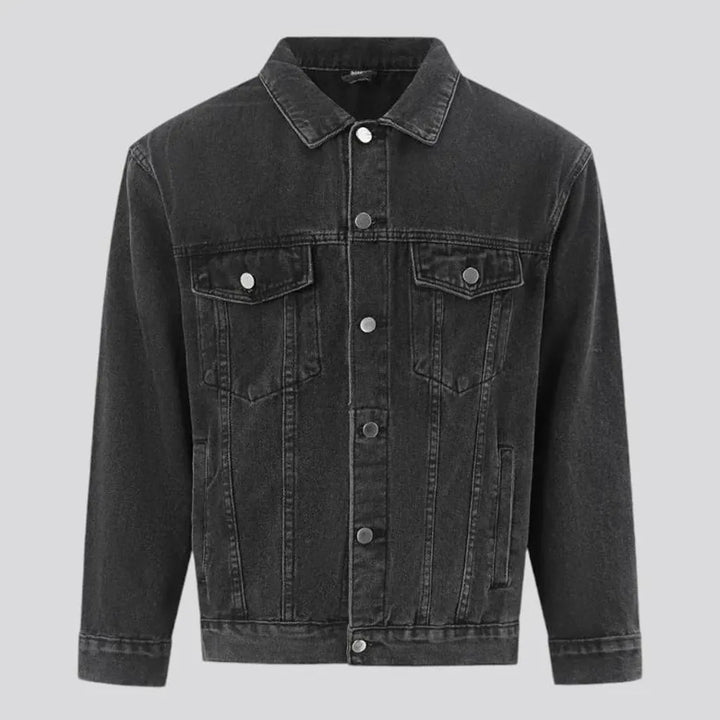 Sanded casual style men's denim trucker jacket