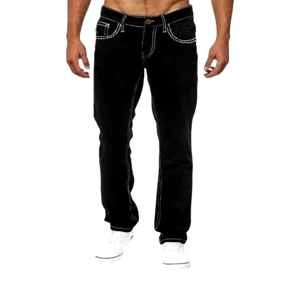 Monochrome Straight Fit Fashion Men's Jeans - Black