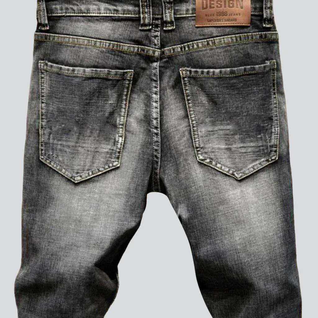 Dark grey men's torn jeans