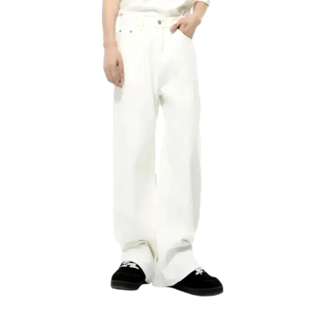 Trendy Casual Medium Rise Jeans Pants for Men - White