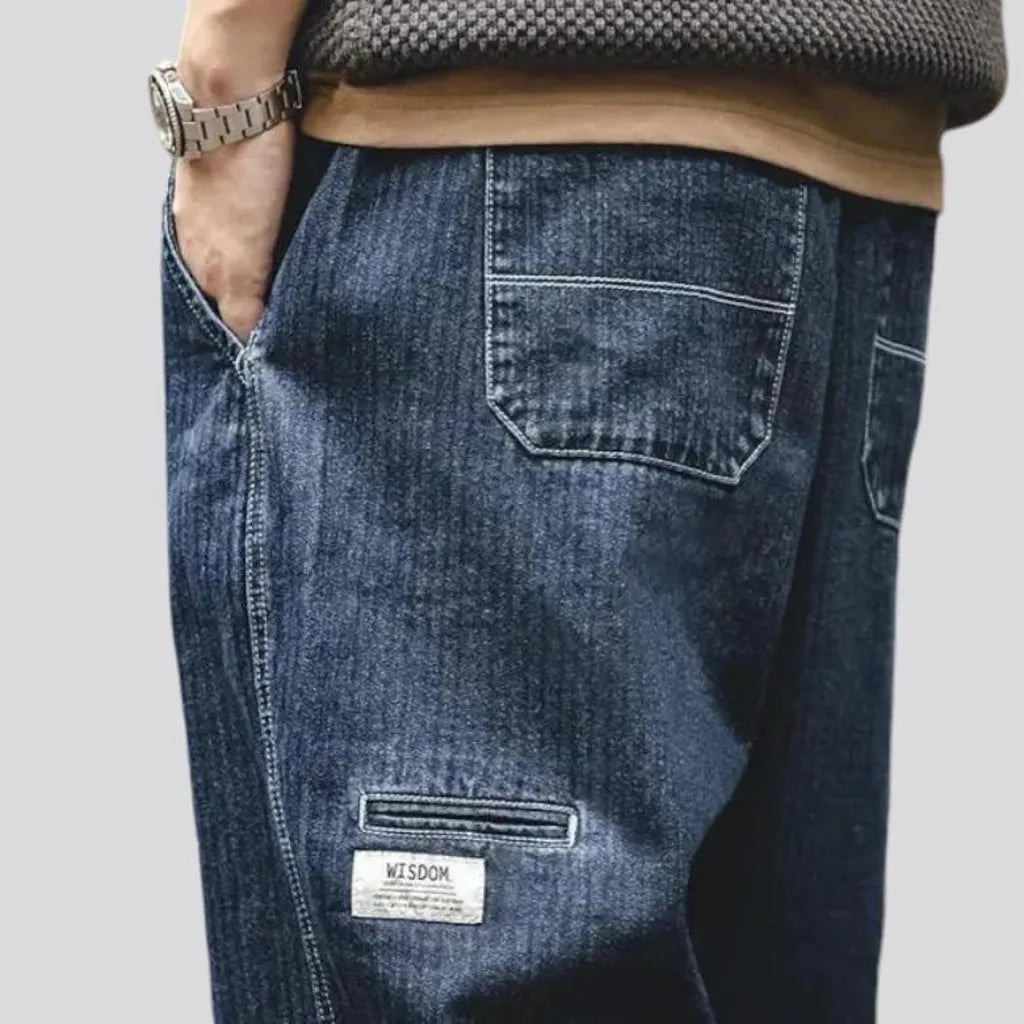 Mid rise baggy casual men's denim joggers