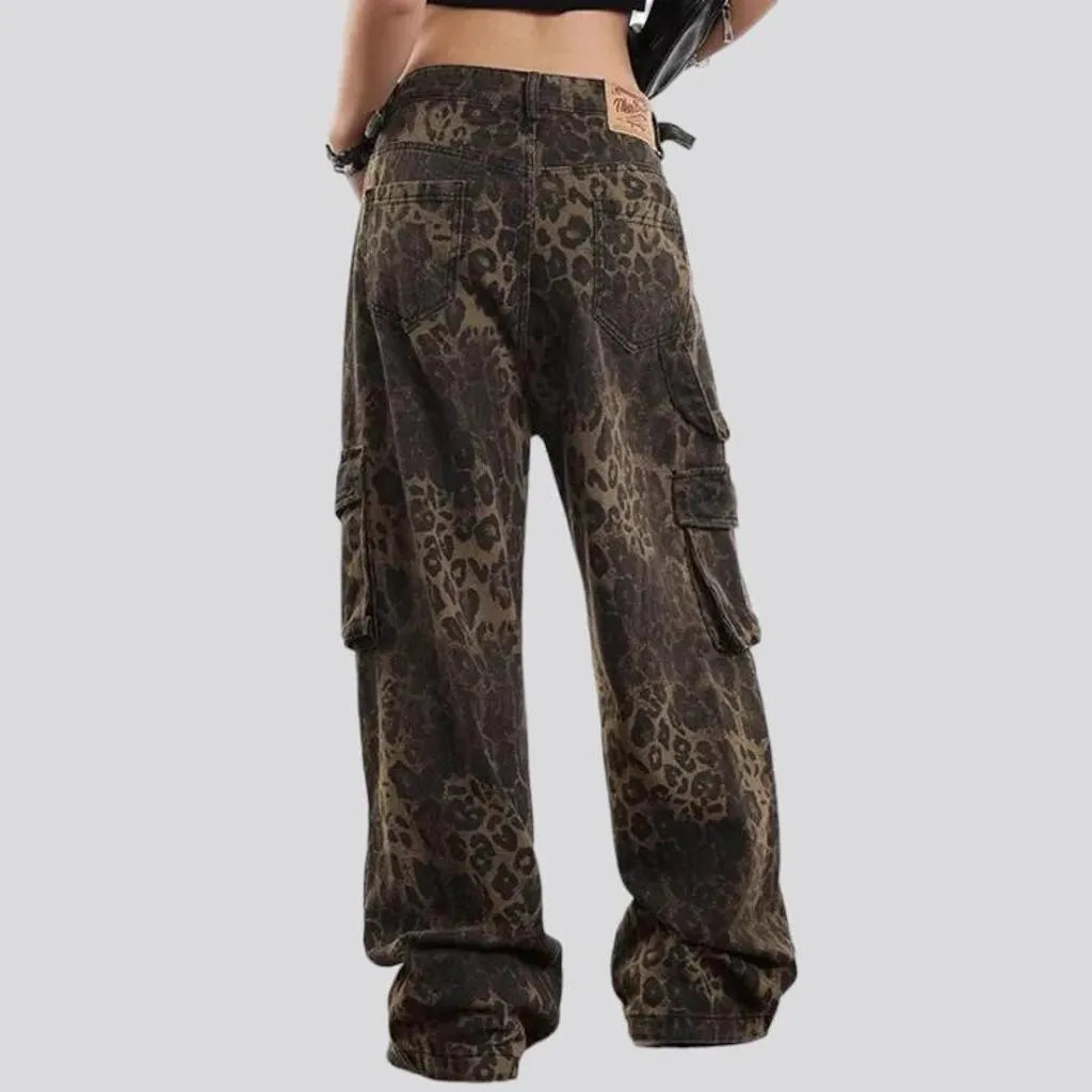 Leopard-print mid-waist denim pants
 for ladies