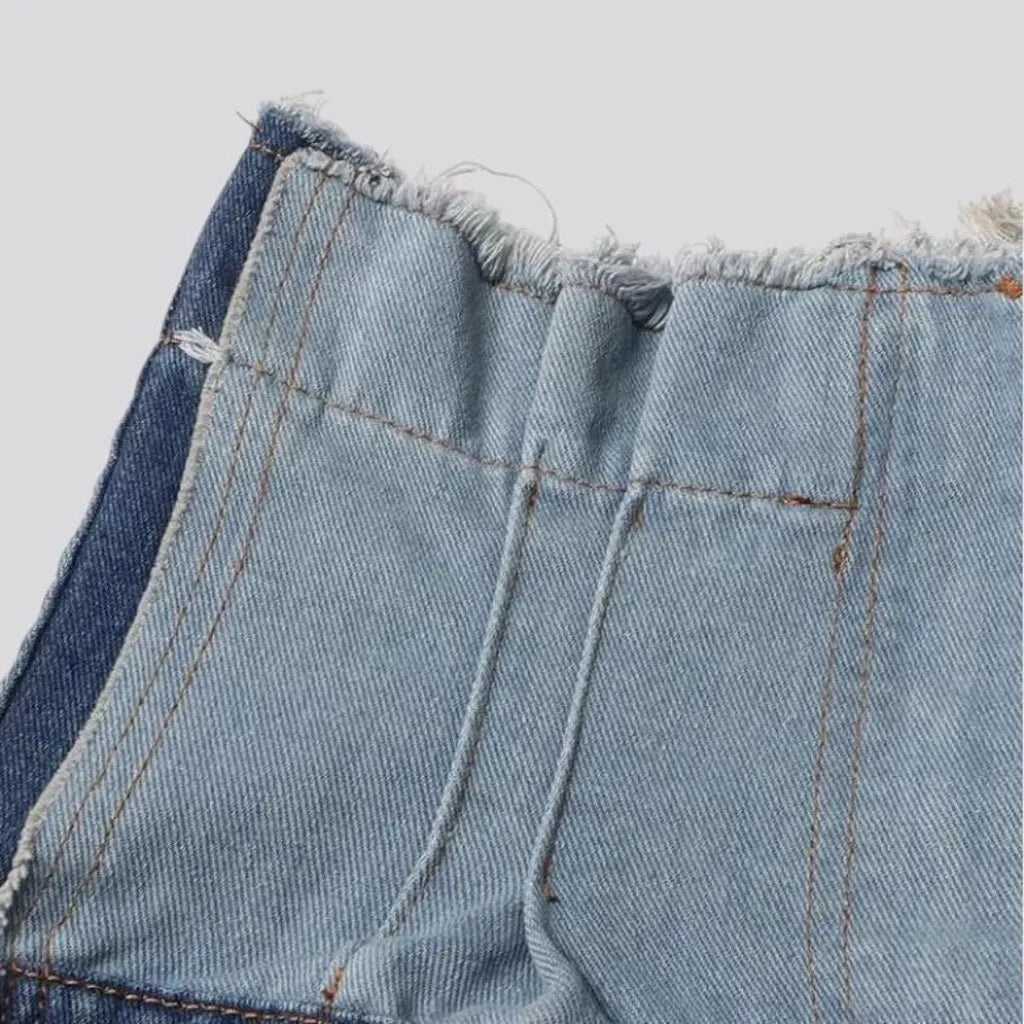 Frayed hem two-toned jeans for women