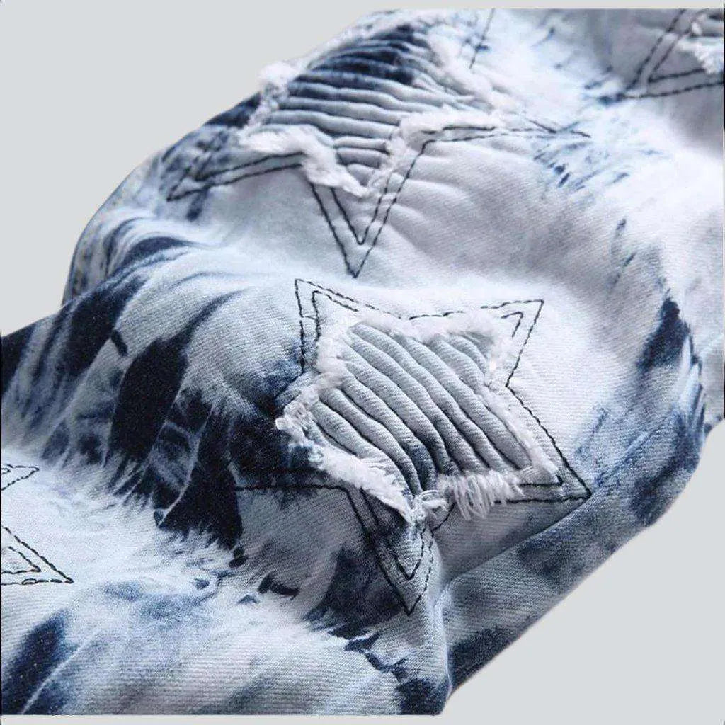 Tie-dyed star embroidery men's jeans