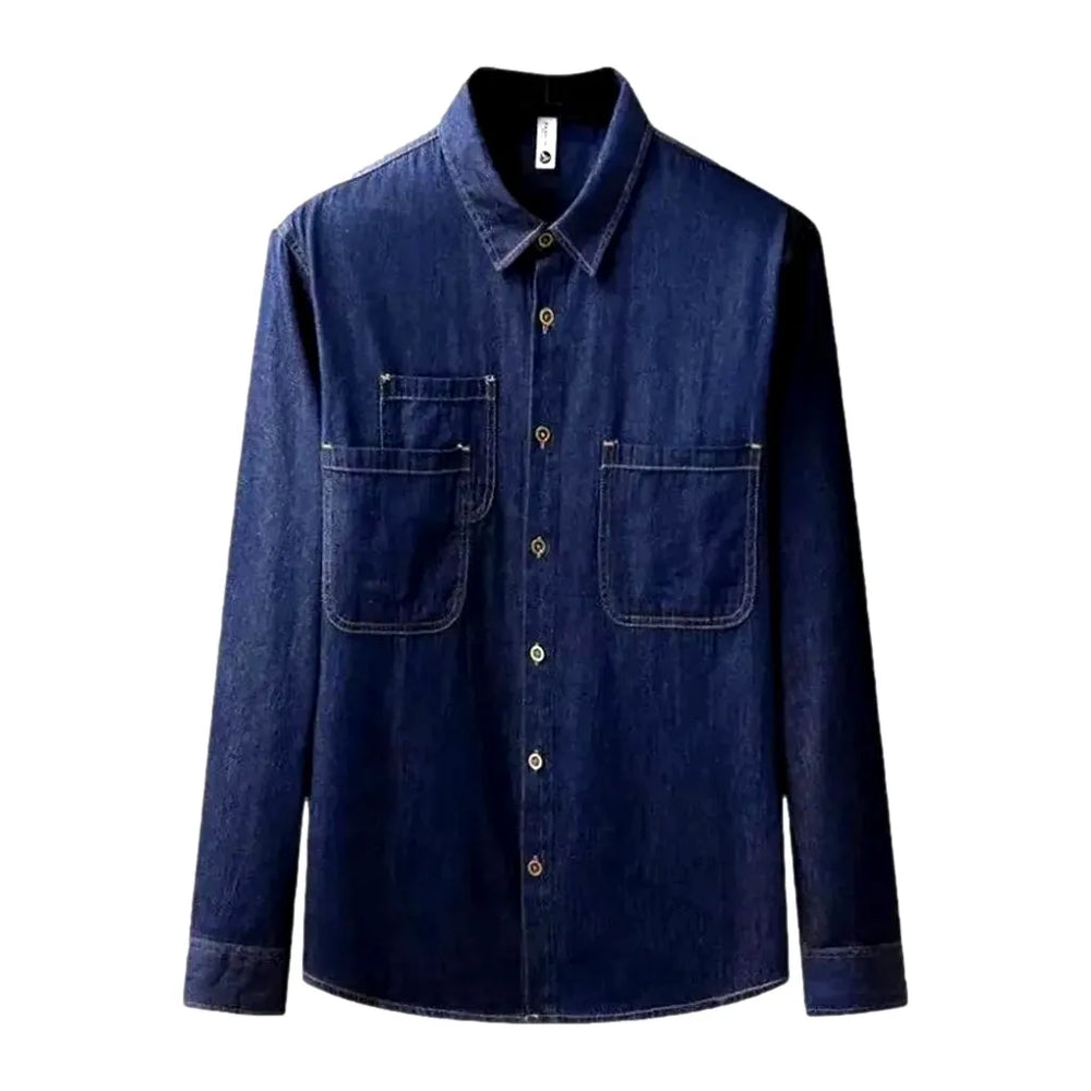 Versatile Work Men's Jeans Shirt - Dark Blue