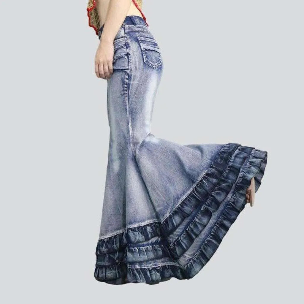 Mermaid frills women's denim skirt