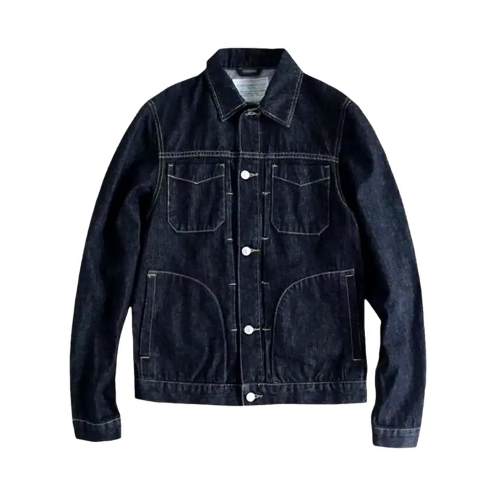 Medium Length Dark Style Jean Jacket for Men - Black