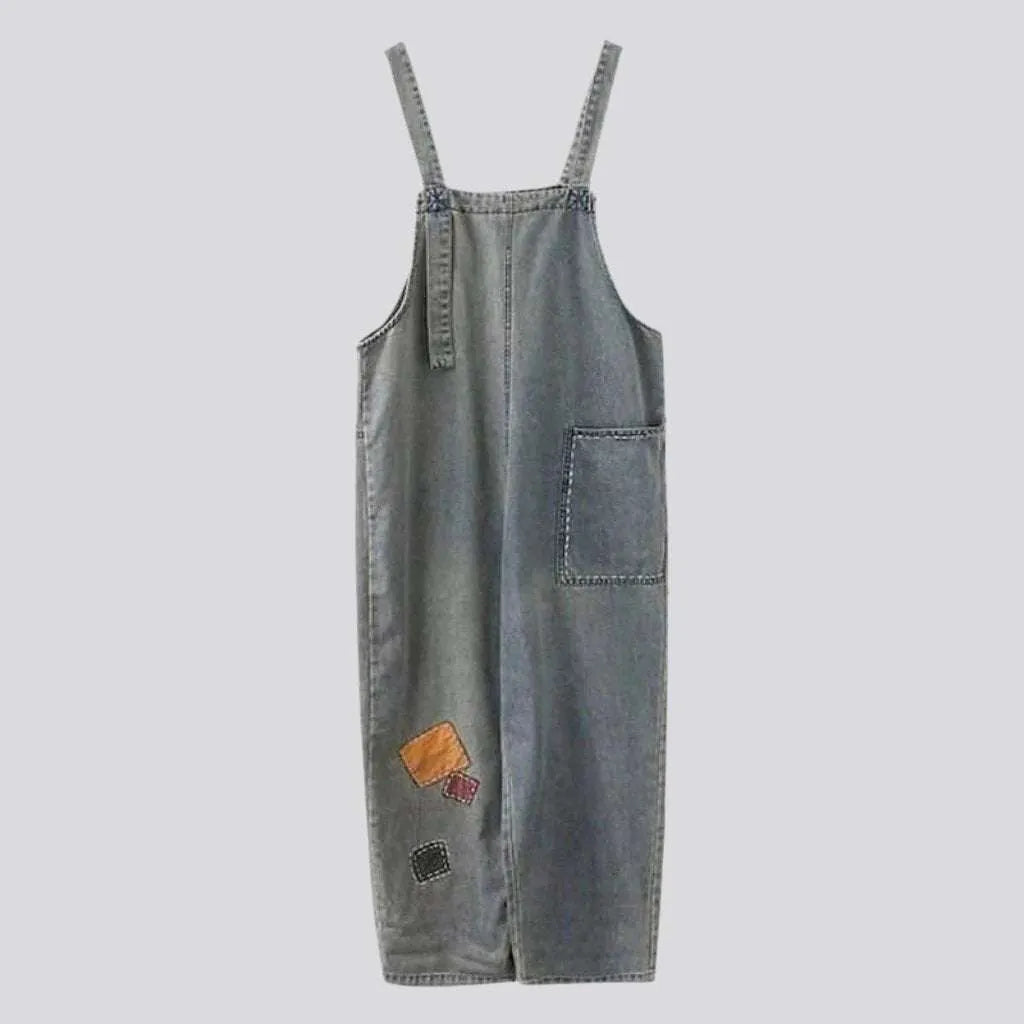 Embroidered jean dungaree for women