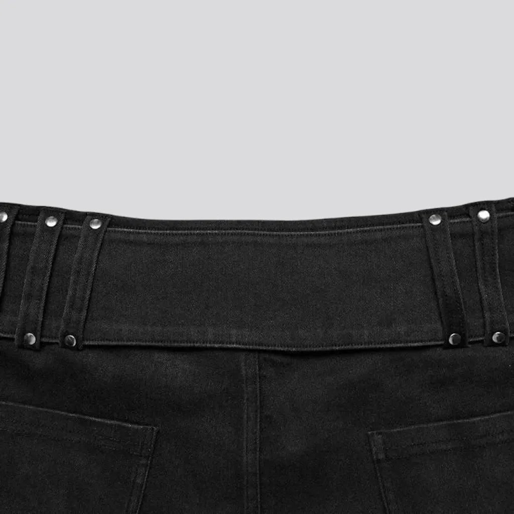Mid-waist black jeans shorts
 for ladies